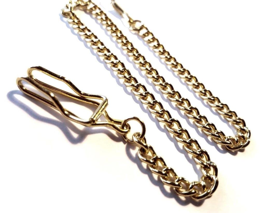 Pocket Watch Chain With Clip Bright Gold Regular 12 Inch Long 24 Inch ...