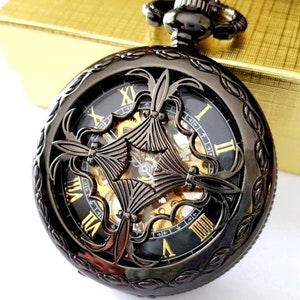 Black Pocket Watch with Chain Personalized Groomsmen Gift Wedding Fathers Day Christmas Godfather Birthday Celtic Knot PocketWatchPurveyor image 10