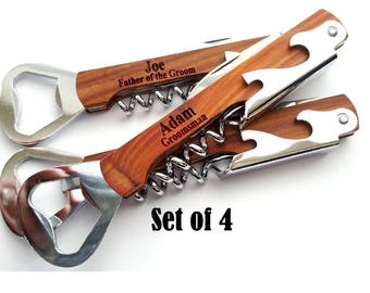 Groomsmen Gift Corkscrew Set of 4 Personalized Wine Keys Engraved Bottle Opener Wedding Party Groomsman Bridesmaid Gift Cork Screw Best Man