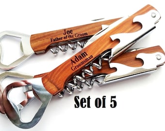 Groomsman Gift Personalized Bottle Opener Corkscrew Groomsmen Gift Set of 5 Engraved Personalized Beer Wine Key Wedding Bridesmaid
