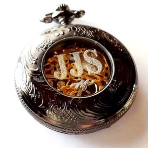 Silver Pocket Watch with Chain Set of 5 Roman Numerals Engraved Groomsmen Gift Personalized Groomsman Wedding Pocketwatch Godfather image 5