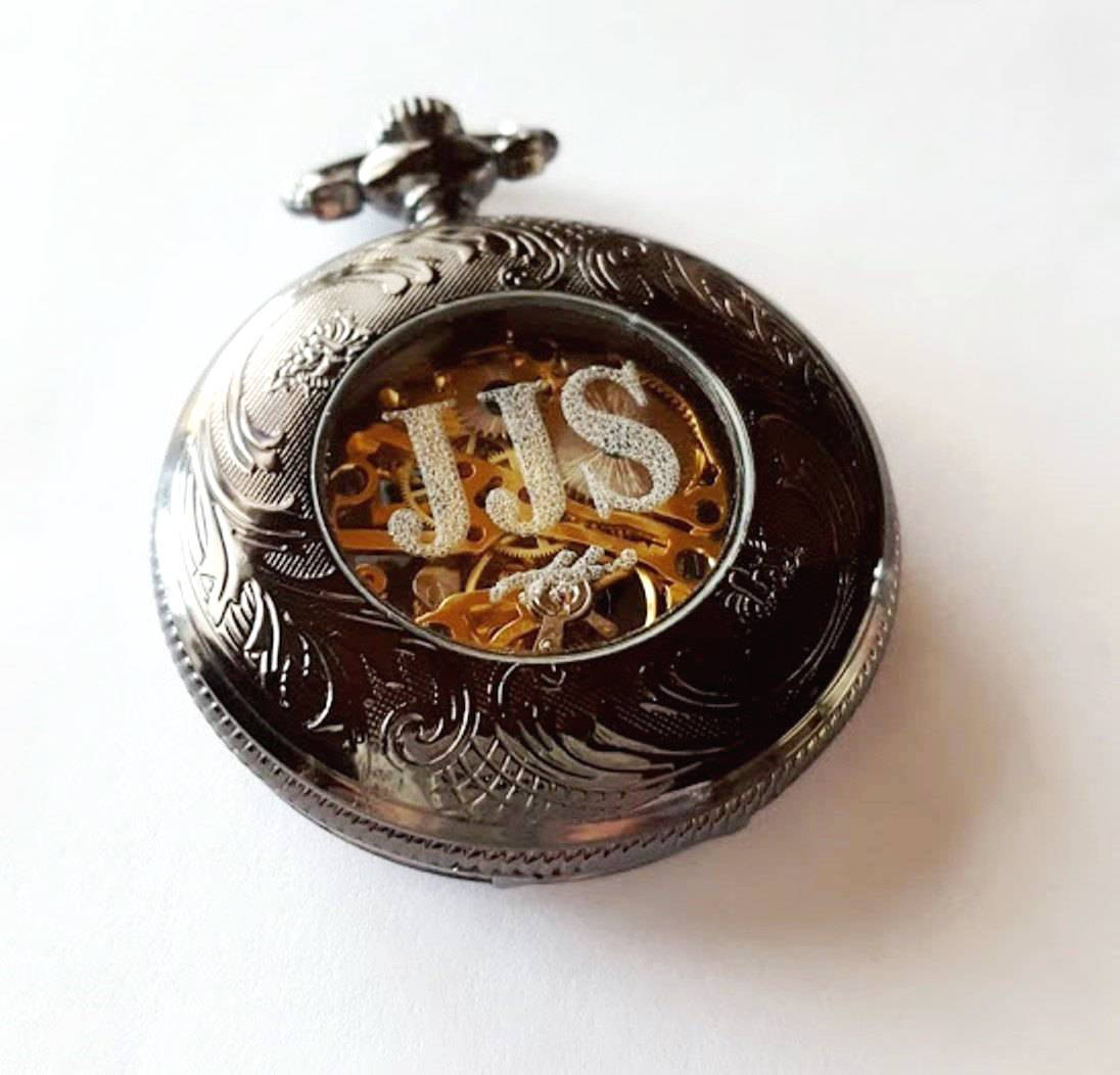Wedding Pocket Watch Set of 5 Engraved Groomsmen Gift Black Etsy