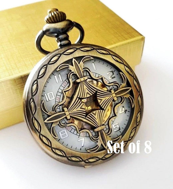 Gold Pocket Watch with Chain Set of 8 Personalised Groomsmen Etsy