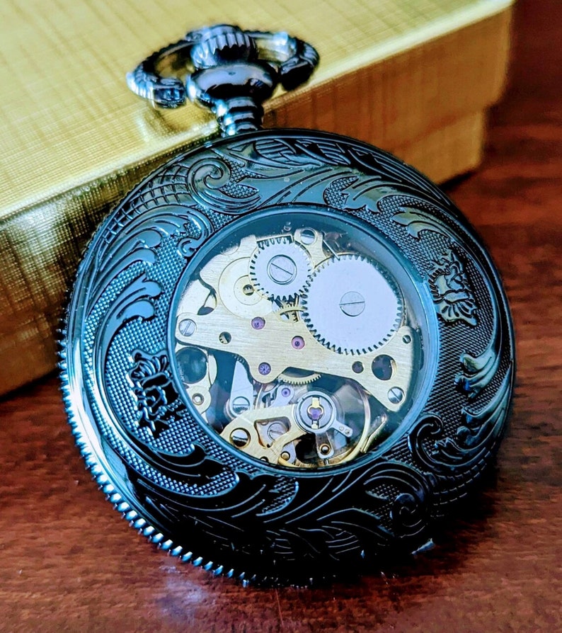 Black Pocket Watch Set of 4 Groomsmen Gift Engraved Pocket Etsy