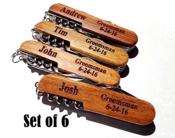 Pocket Knife Set of 6 Groomsmen Gifts Engraved Pocket Knives Personalised Usher Present Father of the Bride Groom Groomsman Pocketknife