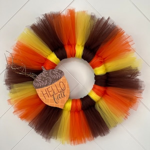 Autumn Tulle Wreath Handmade, Fall Decor, Front Door Wreath, Festive Decoration, Seasonal Home Deco