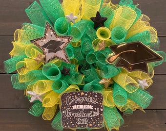 Decorative Graduation Deco Mesh Wreath, Handcrafted Graduation Wreath, Graduation Party Decor, Unique Handmade Gift