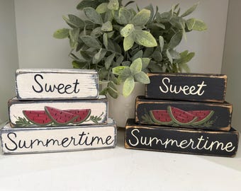 Watermelon Block Set Primitive Watermelon Set | Hand-painted Farmhouse Tiered Tray Decor - Etsy