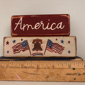 America 1776 - 2026 Patriotic Wood Block Set | American Flag| Hand Painted Distressed Tiered Tray Americana Decor | Rustic Decor image 4