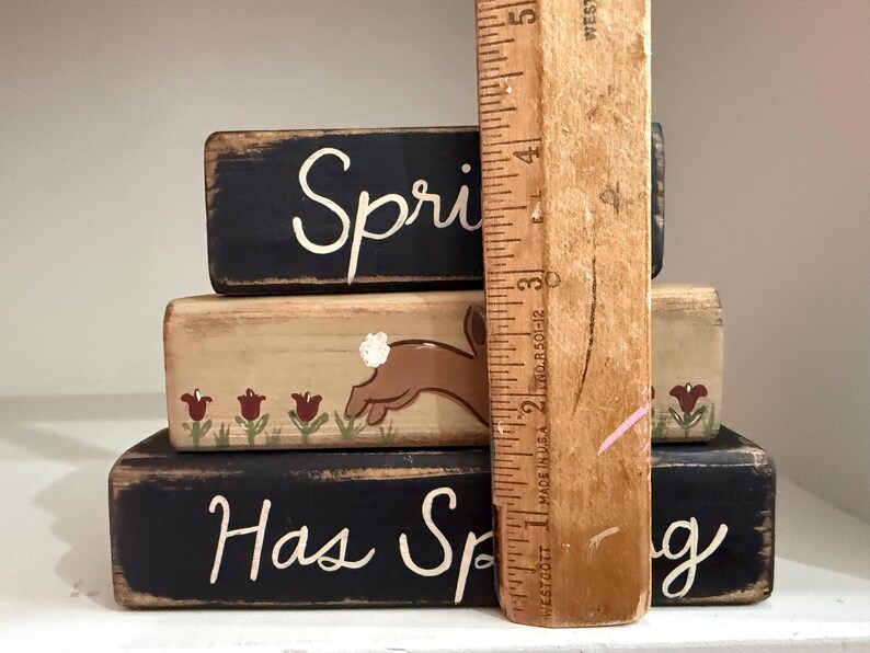 Spring Block Decor Spring Tiered Tray Decor Wood Block Set | Distressed Bunny & Flowers ...