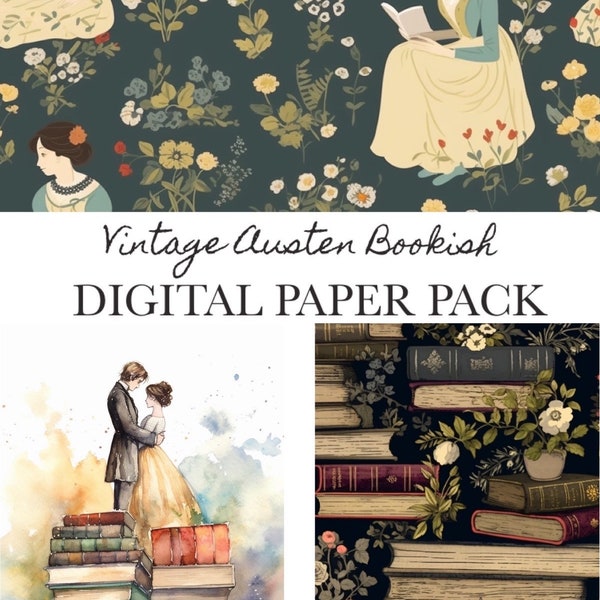 Vintage Pride & Prejudice Bookish Austen Digital Paper Pack for Junk Journaling Crafts Invitations Elizabeth Darcy Regency