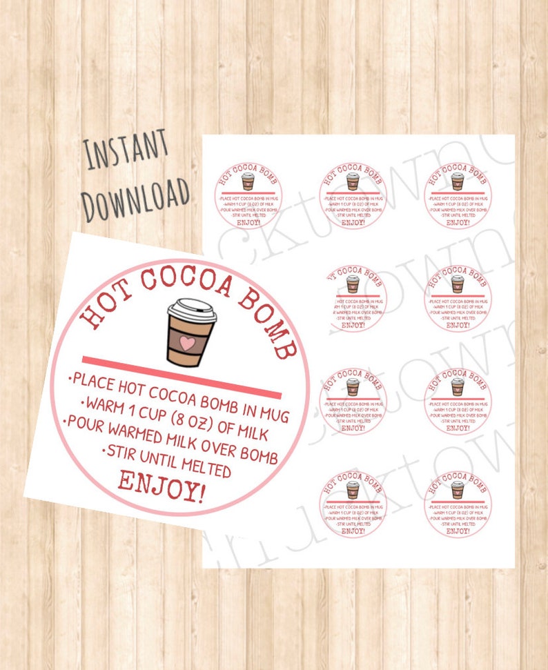 hot cocoa bomb instruction tagslabels 2 round circle instant etsy