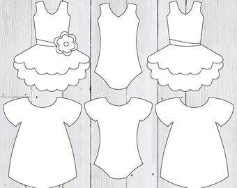 Dress and Tutu Templates -- Baby Shower Girl Onesie Dress Banner Templates, Tutu Clip Art, Tulle Tutu Bodysuit -- 300 dpi PNG & SVG