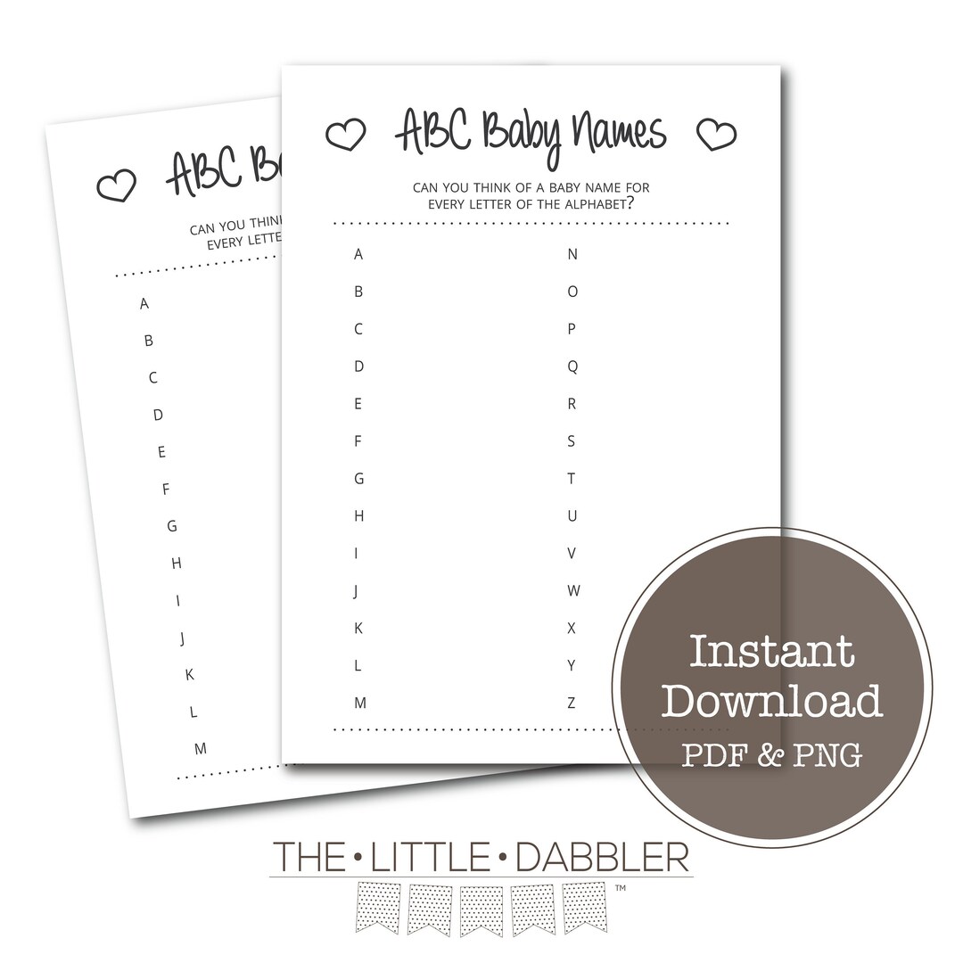 Printable ABC Baby Name Baby Shower Game Basic Design Black - Etsy ...