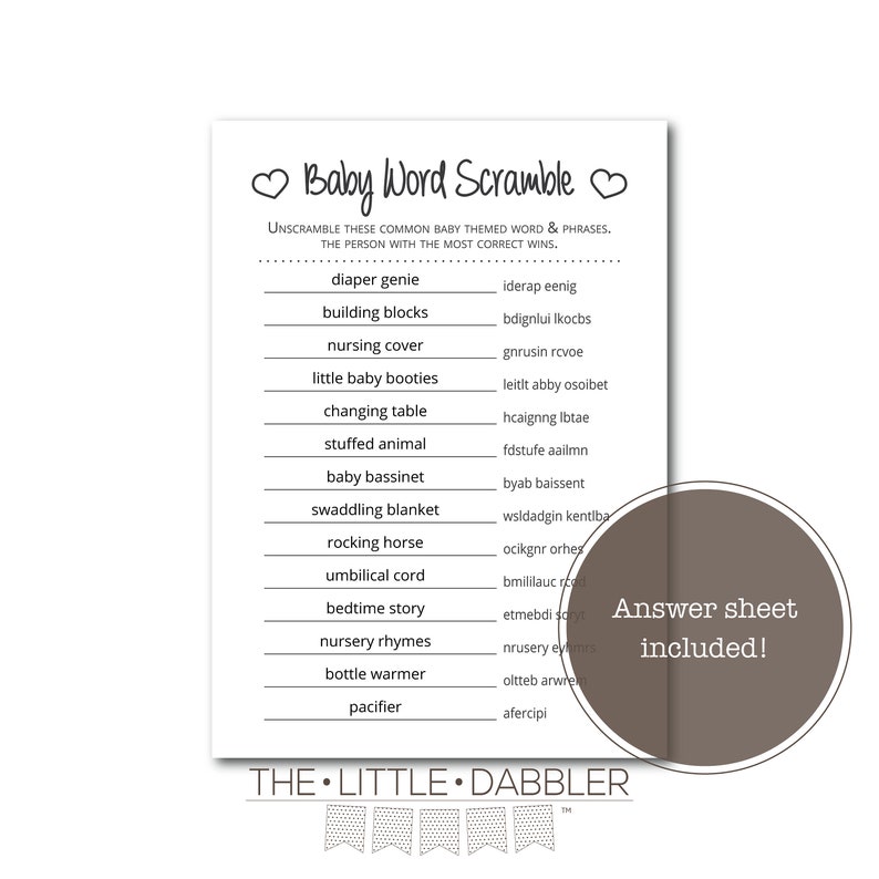 Printable Baby Word Scramble Baby Shower Game Unscramble - Etsy