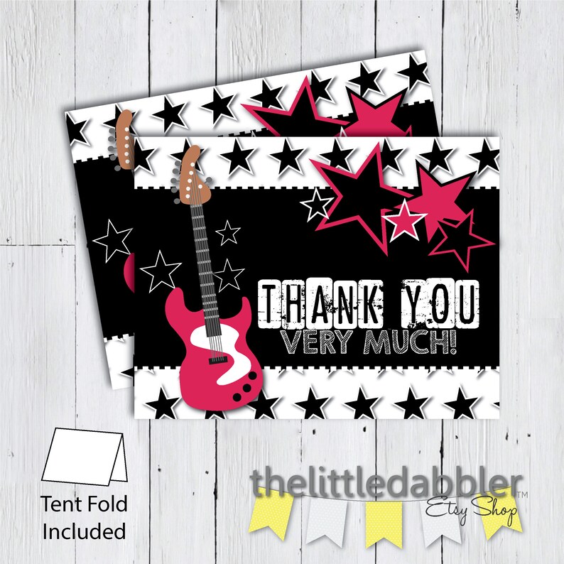 Printable Rock Star Thank You Card Hot Pink Black Party | Etsy