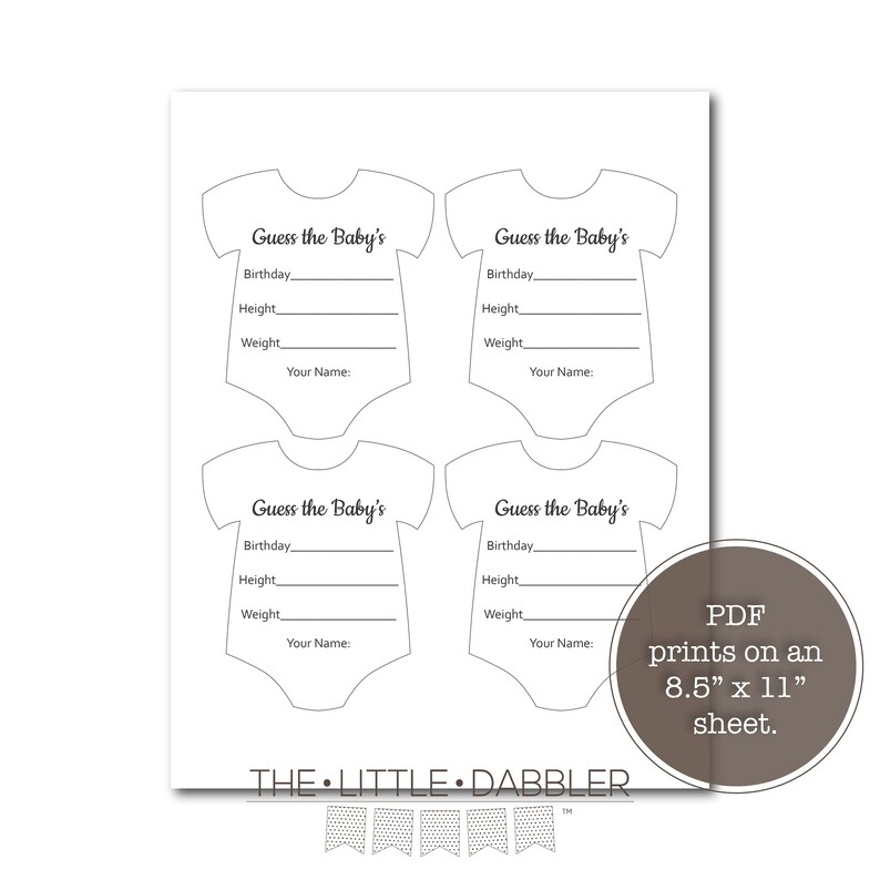 Guess the Baby's Stats Baby Shower Onesie Prediction Game Etsy