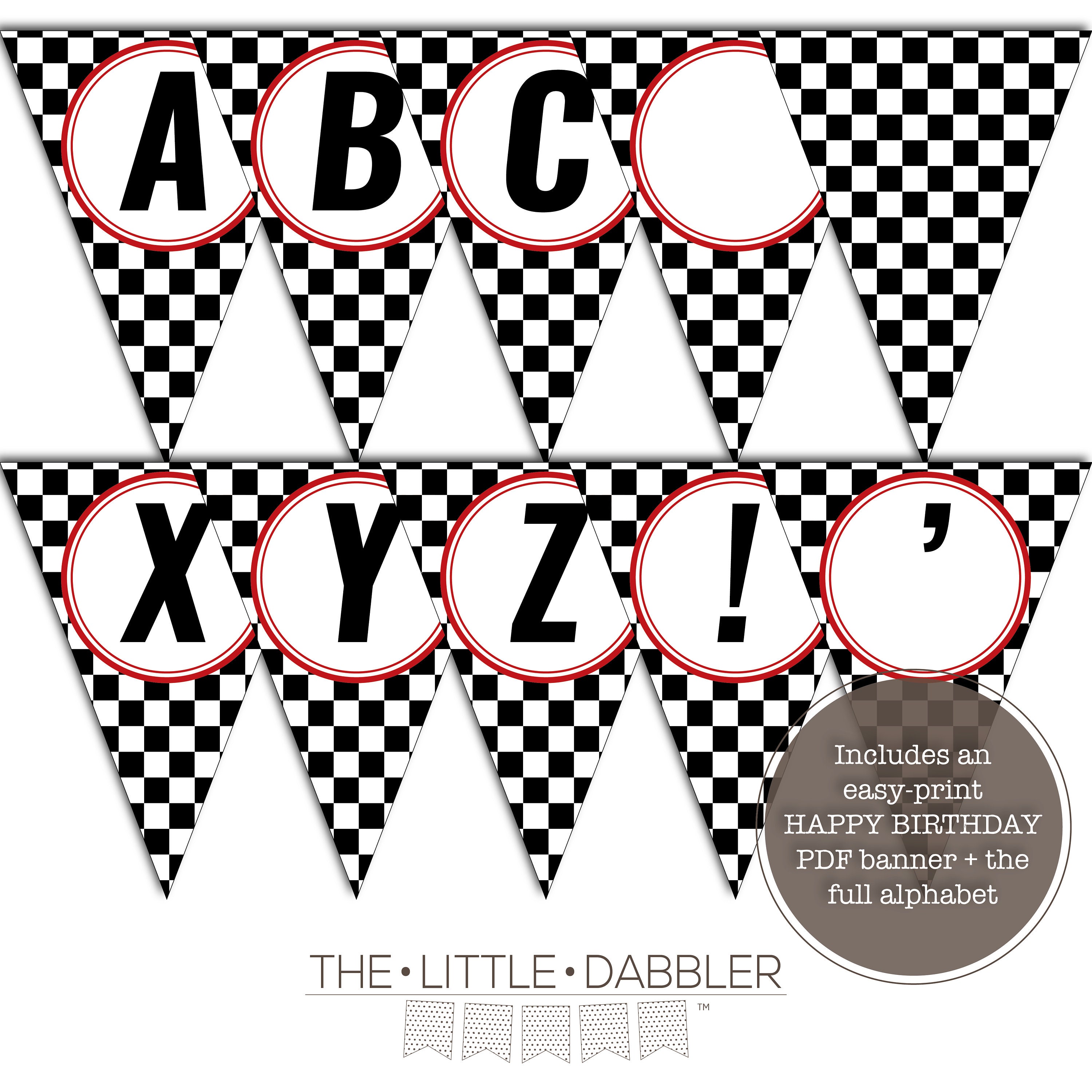 Printable Checkered Flag Racing Pennant Banner Red Custom - Etsy