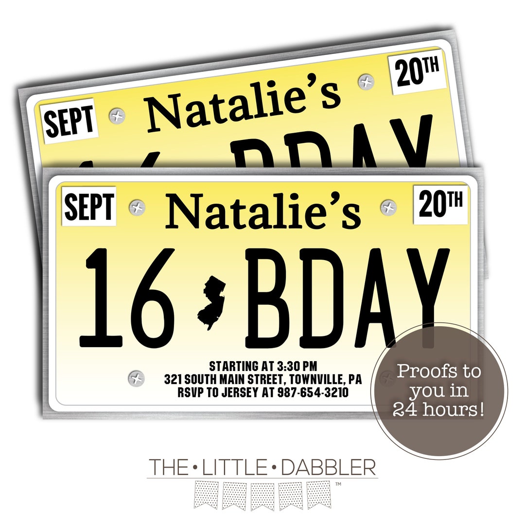 Printable New Jersey State License Plate 16th Birthday Party Etsy