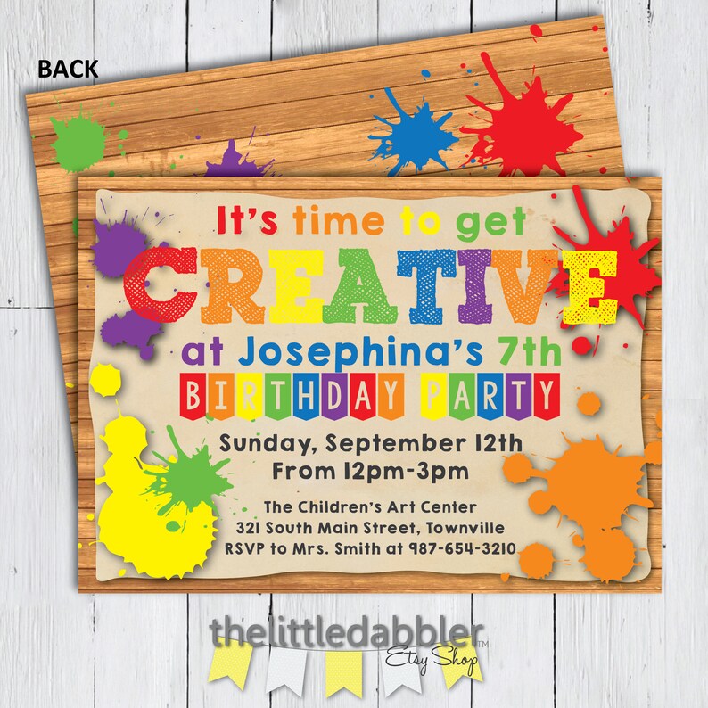 Printable Painting Art Party Invitation Rainbow Paint Etsy