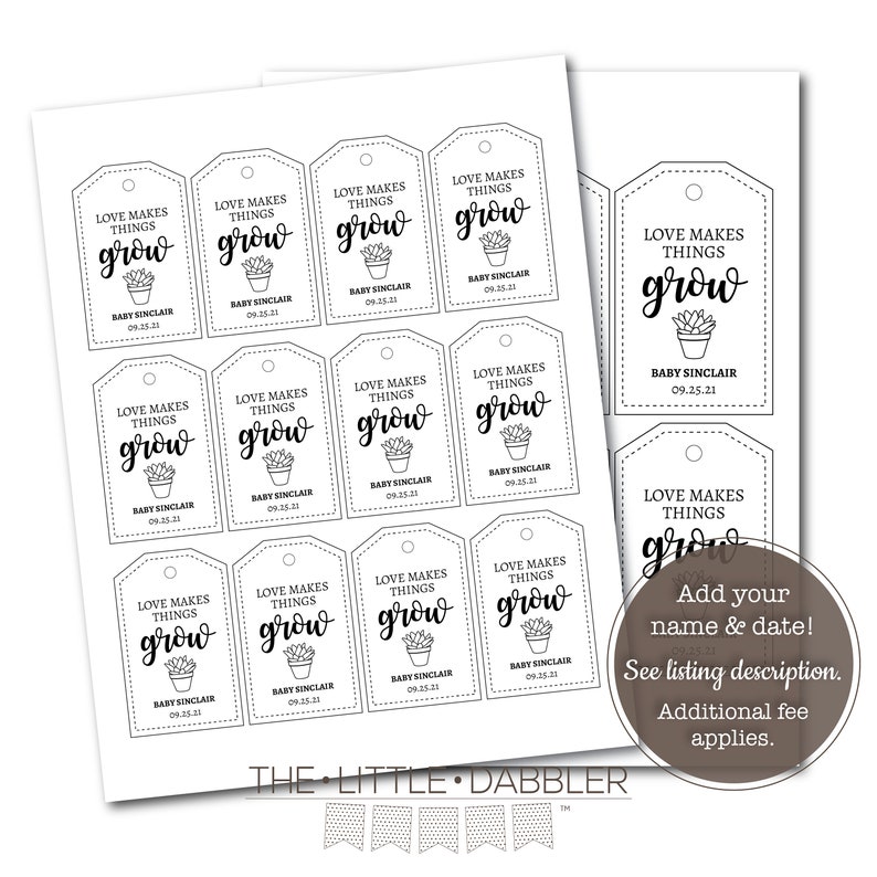 Succulent Small Plant Cactus Favor Tags Printable Love Makes Things Grow Baby Shower Thank You Favor Tags PDF