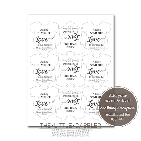 S\u2019more Baby Shower Favor Tags Party Favor Gift Tags Adding S/'more Love To Our Family Tags Mini Onesie Girl Baby Shower Smore Favor Tags