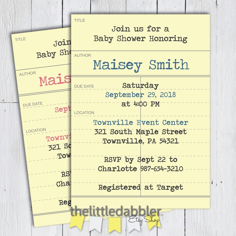 Printable Library Card Book Theme Baby Shower Invitation Etsy