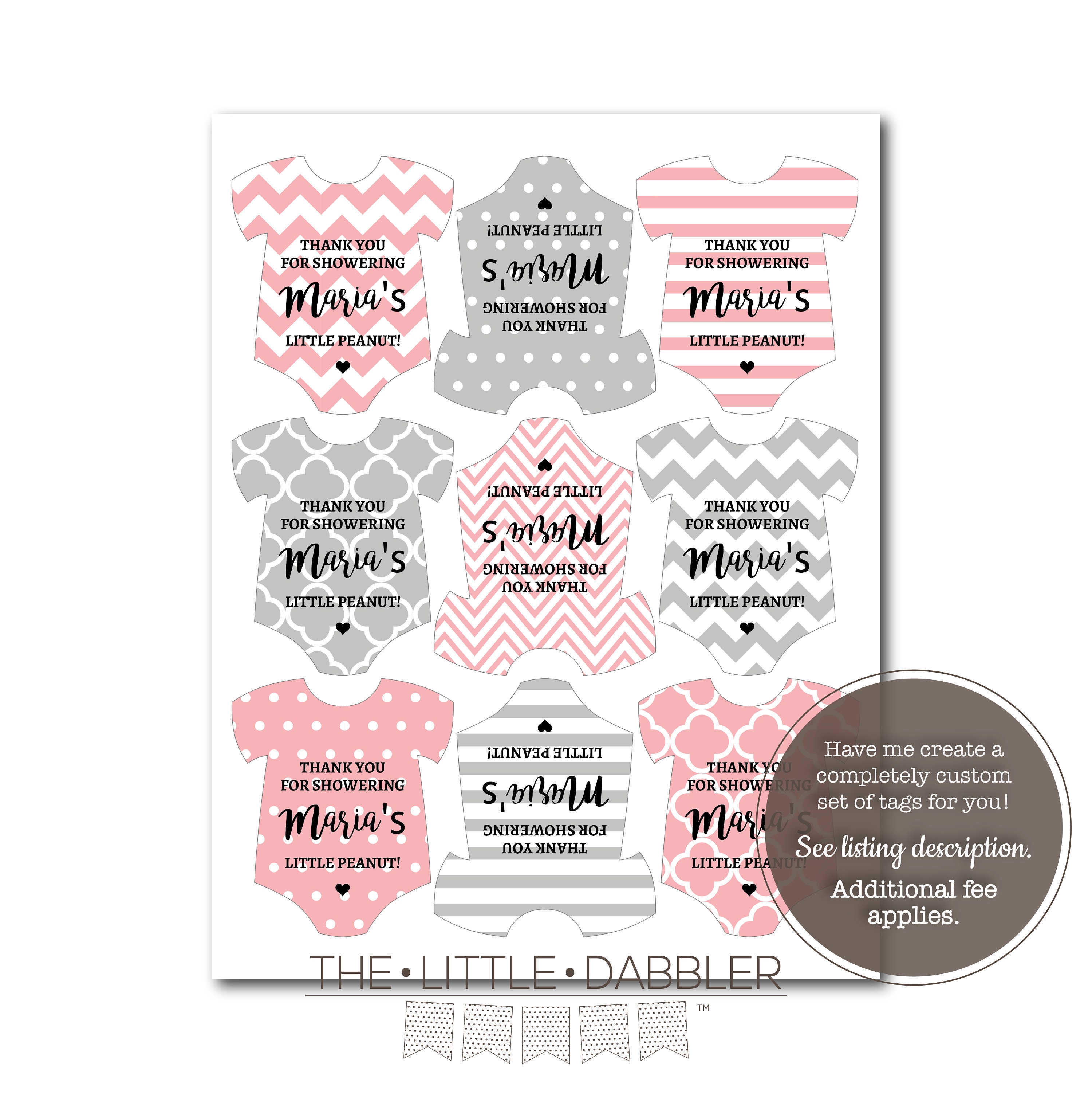 Printable Mini Onesie Baby Shower Favor Tags Pink Gray Etsy