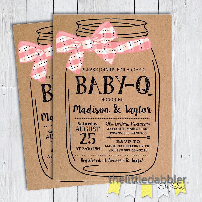 Printable Bbq Mason Jar Baby Shower Invitation Pink Kraft Etsy Printable Bbq Mason Jar Baby Shower Invitation Pink Kraft Etsy