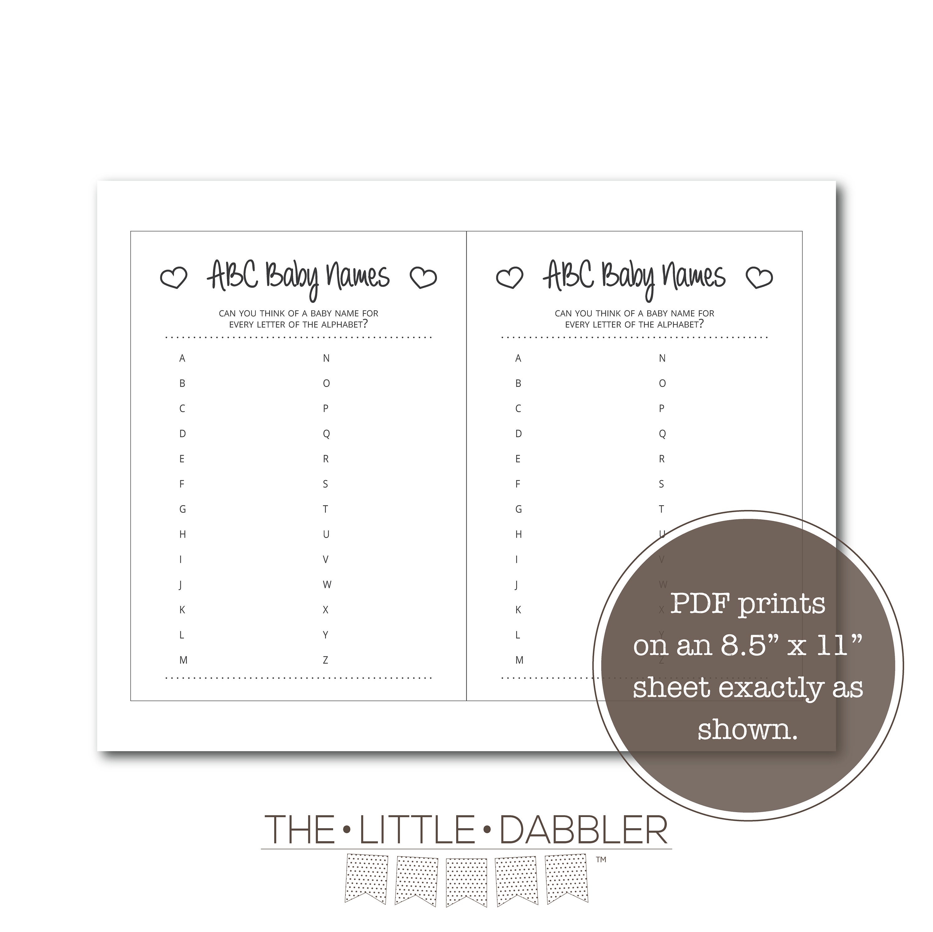 Printable ABC Baby Name Baby Shower Game Basic Design Black - Etsy ...