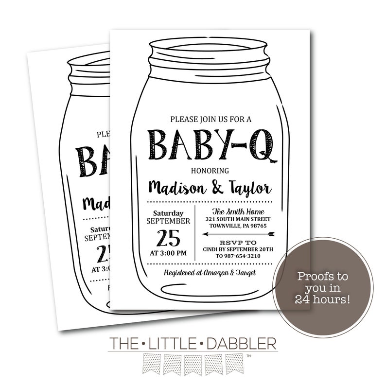 Printable BABYQ Mason Jar Baby Shower Invitation Mason Jar Etsy