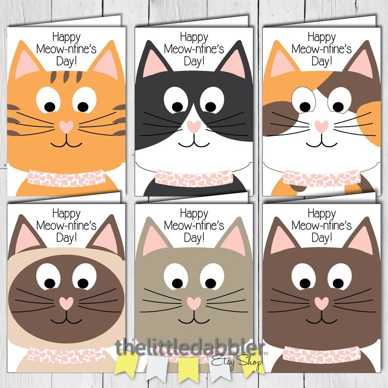 Printable Cat Valentine's Day Cards PDF Kitty Cat - Etsy