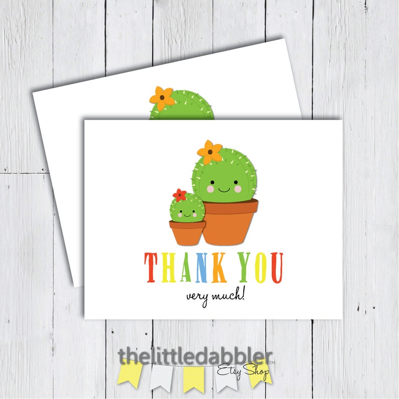 Cute Cactus Cinco de Mayo Fiesta Baby Shower or Birthday Thank You Card Flat /& Tent Fold Printable Cactus Thank You Card