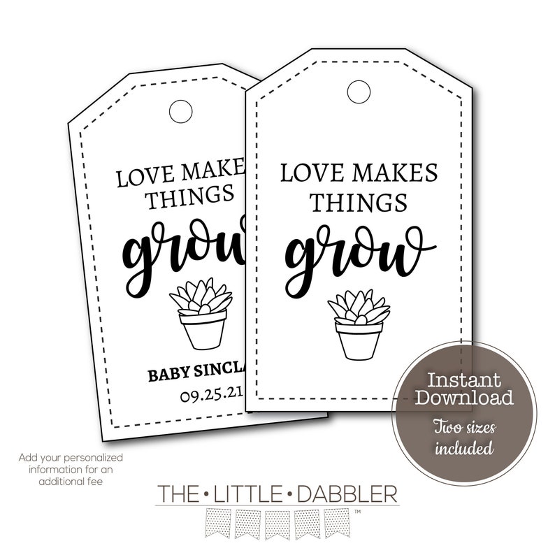 Succulent Small Plant Cactus Favor Tags Printable Love Makes Things Grow Baby Shower Thank You Favor Tags PDF