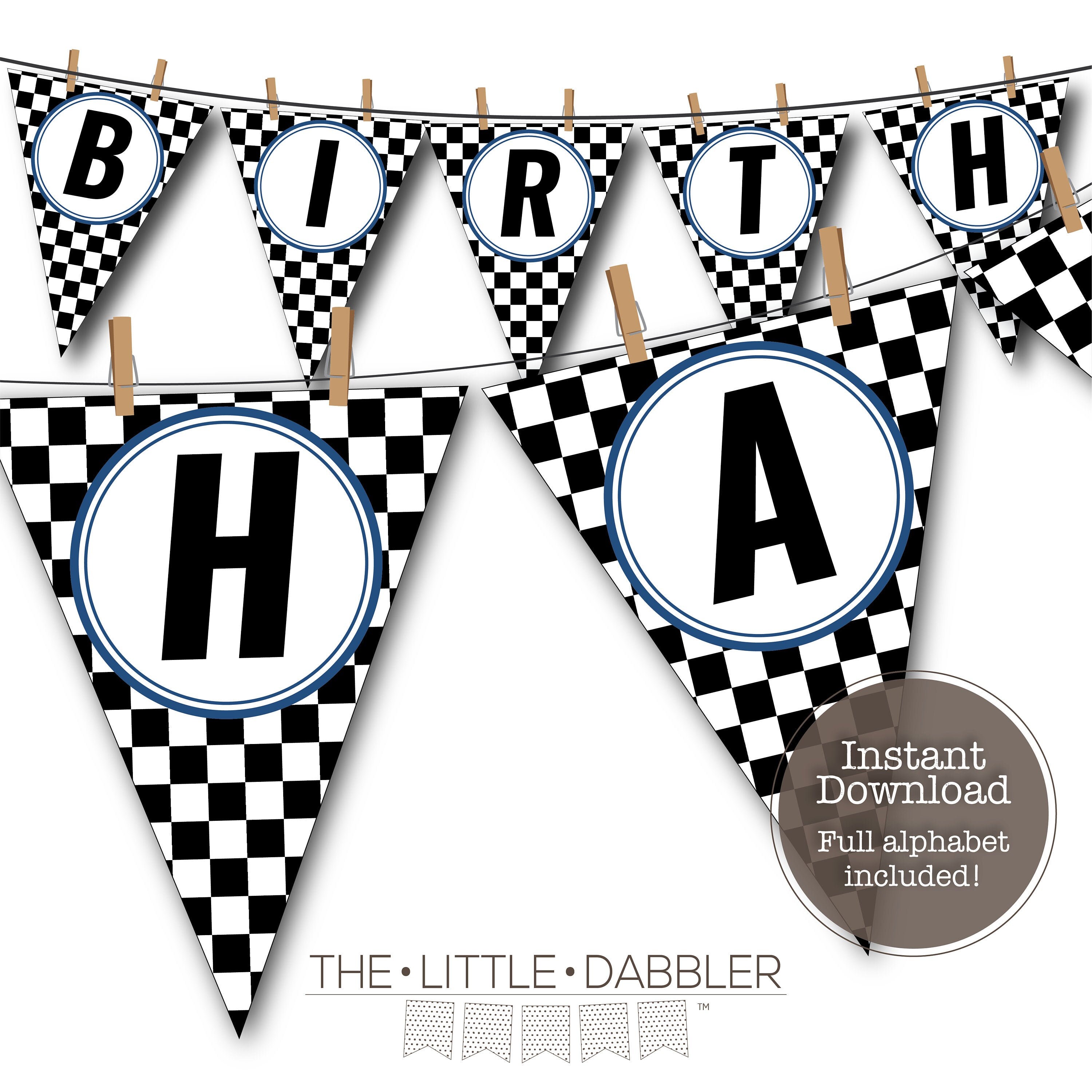 Printable Blue Circle Checkered Flag Racing Pennant Banner - Etsy