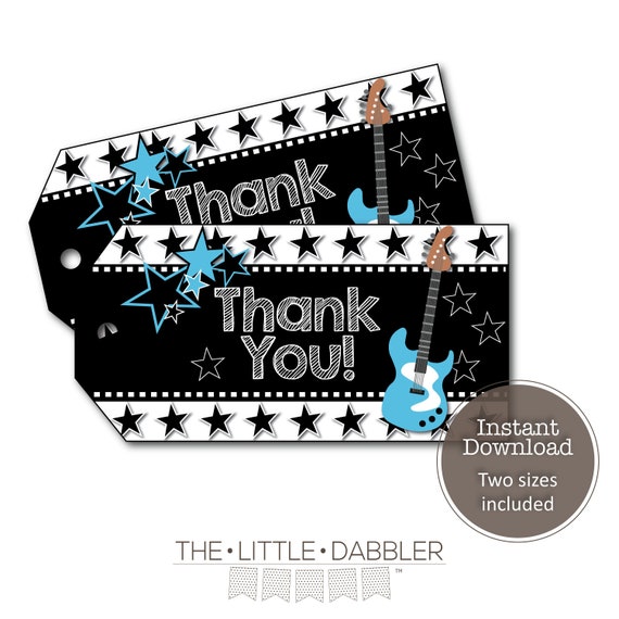 Printable Blue Rock Star Thank You Party Favor Tags Blue | Etsy