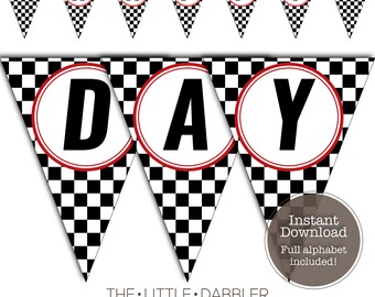 Printable Checkered Flag Racing Pennant Banner Red Custom - Etsy