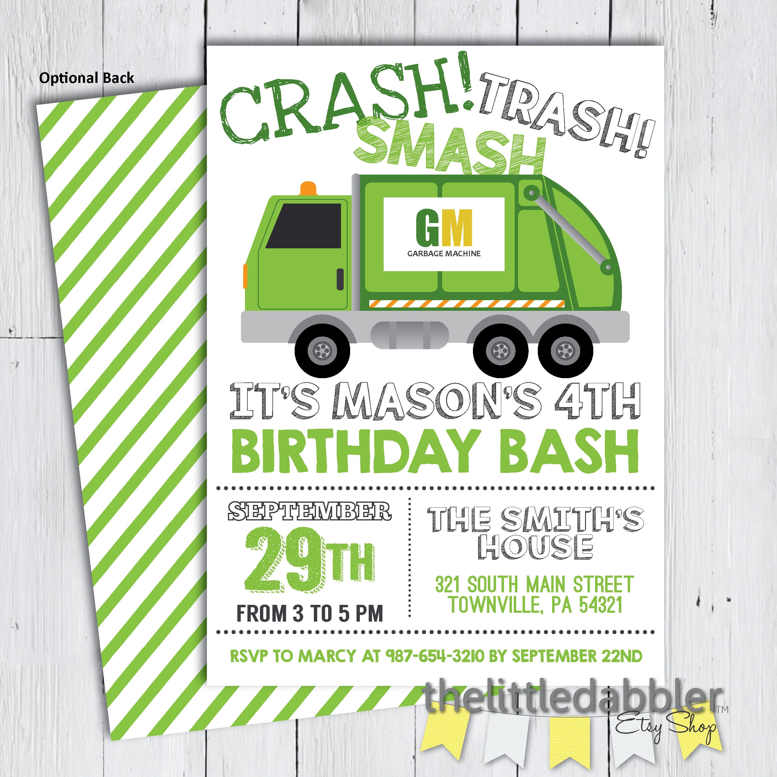 Printable Garbage Truck Birthday Party Invitation Recycling Etsy