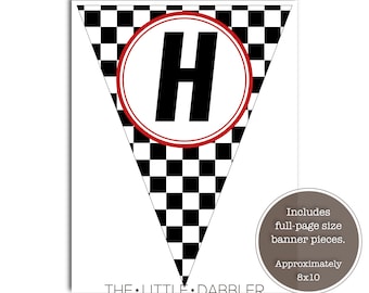 Printable Checkered Flag Racing Pennant Banner Red Custom - Etsy