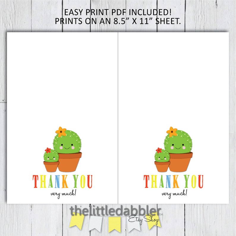 Cute Cactus Cinco de Mayo Fiesta Baby Shower or Birthday Thank You Card Flat /& Tent Fold Printable Cactus Thank You Card