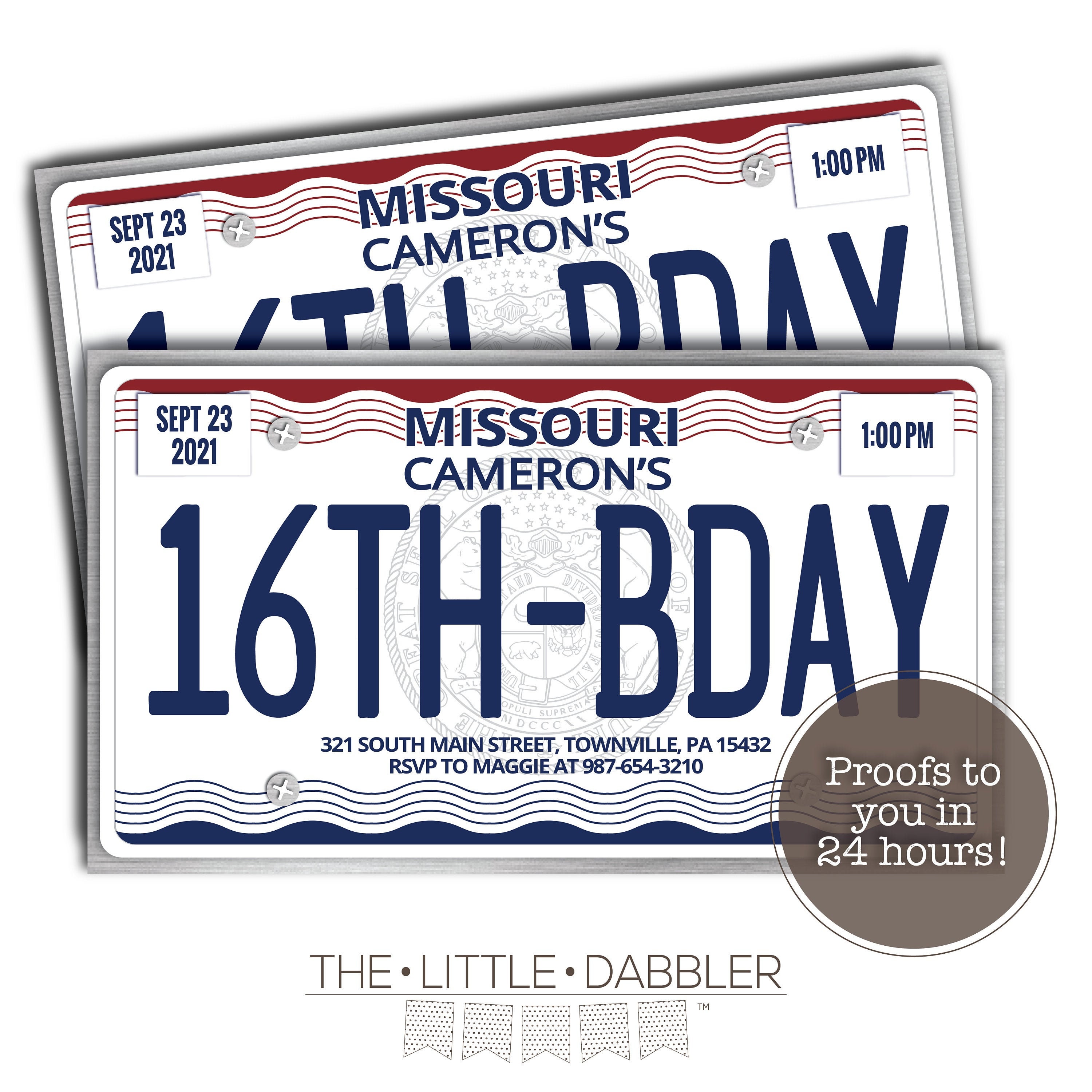 Printable Missouri State License Plate 16th Birthday Party - Etsy