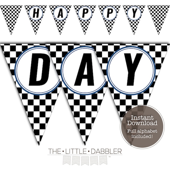 Printable Blue Circle Checkered Flag Racing Pennant Banner - Etsy