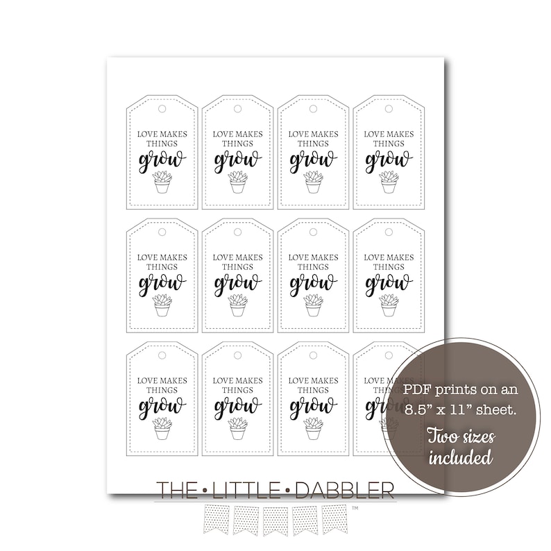 Succulent Small Plant Cactus Favor Tags Printable Love Makes Things Grow Baby Shower Thank You Favor Tags PDF