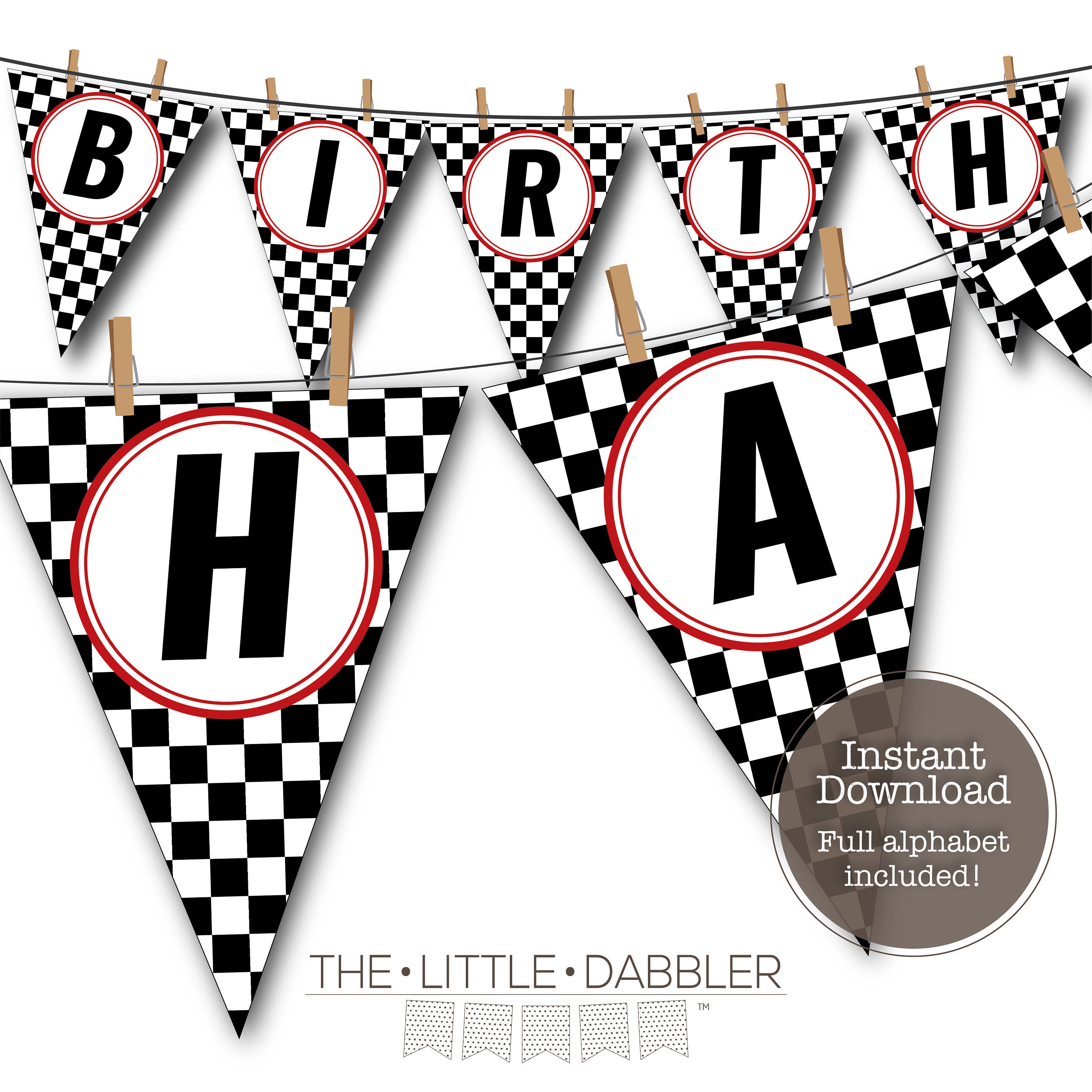 Printable Checkered Flag Racing Pennant Banner -- Red Custom Racing Racecar  Cars Automobile Birthday Banner Regarding Cars Birthday Banner Template