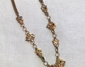 Vintage SORRELLI Gold Tone Rhinestone Chunky Necklace 16"