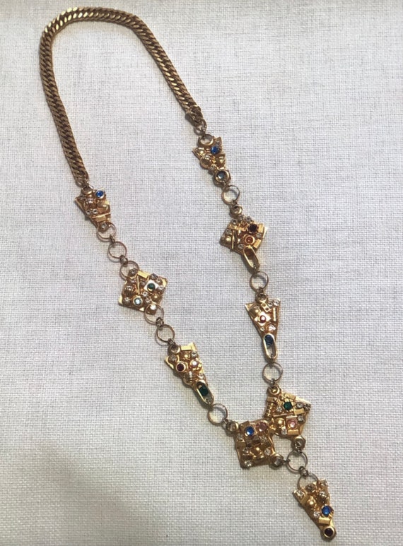 Vintage SORRELLI Gold Tone Rhinestone Chunky Neckl