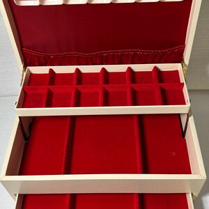 Vintage Beige Jewelry Box Red Velvet lined