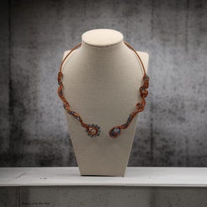 Handmade Copper Choker Necklace with Blue Beads