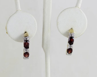 Gold over Sterling Silver Garnet Earrings Half hoop Earrings