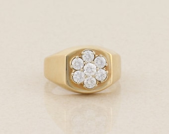 Men's 14k Yellow Gold Cluster Flower Ring Bright White Cubic Zirconia Size 10 1/2